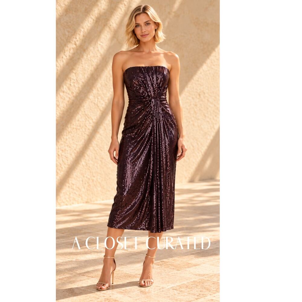 Diane von Furstenberg Piaza Cuvet Sequined Strapless Midi Dress 2 Purple NEW